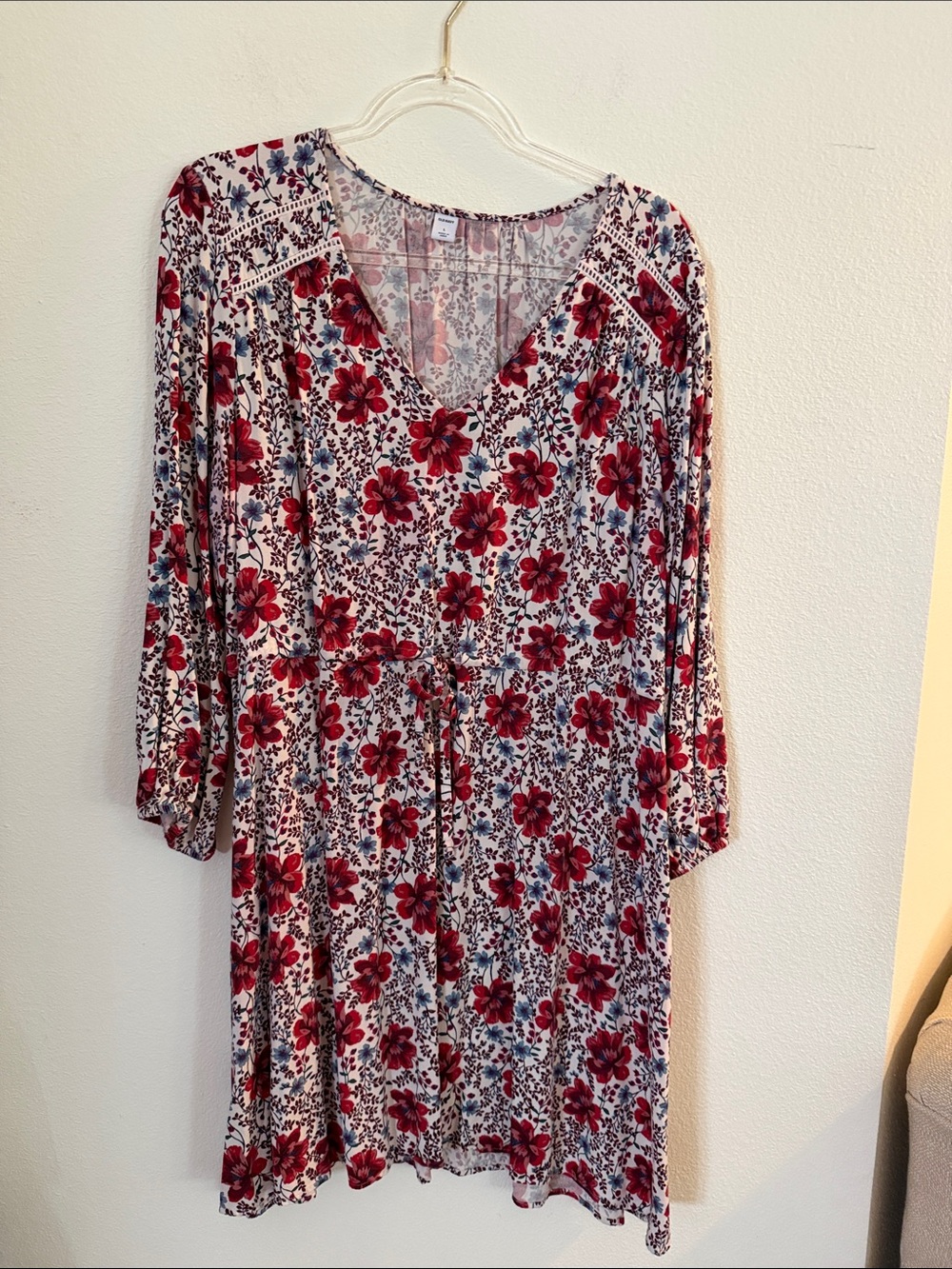 Old Navy Pink and Ivory Floral V-Neck Tunic